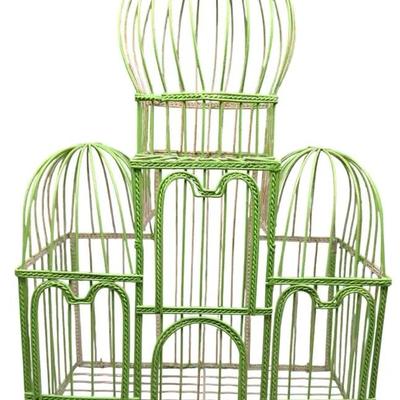 Vintage-Style Green Wire Birdcage Décor 