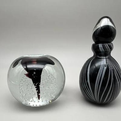 Art Glass Paperweight and Decorative Bottle Lot
