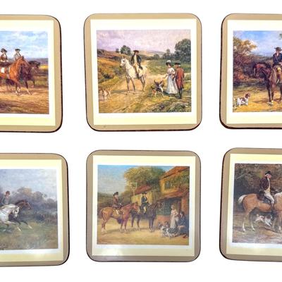 Vintage Pimpernel Cork-Backed Mats – Set of 6 Equestrian Scene Designs
