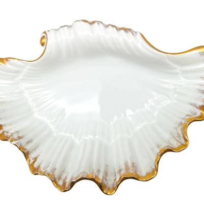 Vintage Porcelaine de Paris France Hand-Painted Shell Shaped Serving Bowl with Gold Trim