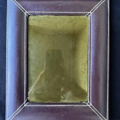 Faux Leather Photo Frame – Burgundy w/ White Stitching, Tabletop Display