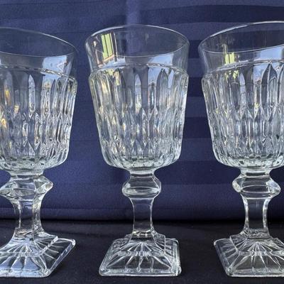 Set of 3 Vintage Pressed Glass Goblets w/ Square Pedestal Bases