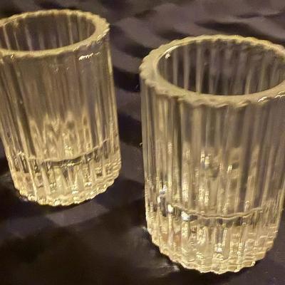 Pair of Vintage Ribbed Glass Candle Holders / Votive Cups – Scalloped Rim, Clear Glass