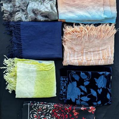 Lot of Fashion Scarves & Wraps – Ombre, Floral, Textured, Fringe – Mixed Styles & Colors