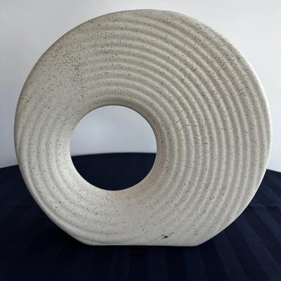 Modern Speckled Ceramic Sculptural Vase – Abstract Ring Form Décor, Approx. 12”