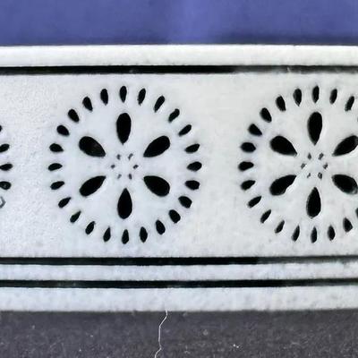 White Decorative Oval Bowl w/ Pierced Floral Band ~ Approx. 6” Long
