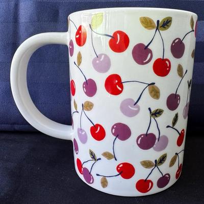 Room Essentials Cherry Print Stoneware Mug – Dishwasher & Microwave Safe