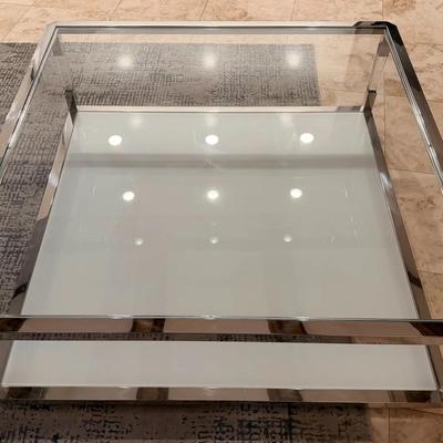 Modern Chrome & Glass Coffee Table w/ Lower Shelf – Contemporary Design