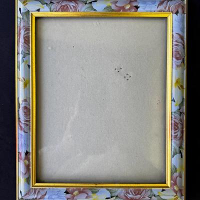 Decorative Floral Glass Picture Frame w/ Gold Trim ~ Tabletop or Wall Display
