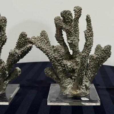 Coastal Nautical Décor Lot – Pair of Coral & Seashell Utensil / Brush Holde