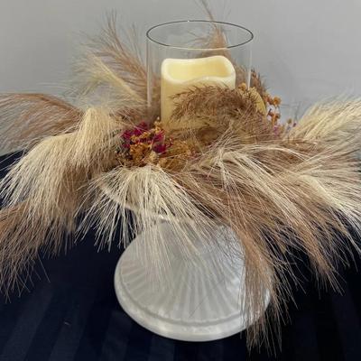 Decorative Dried Floral Candle Centerpiece on Pedestal Stand