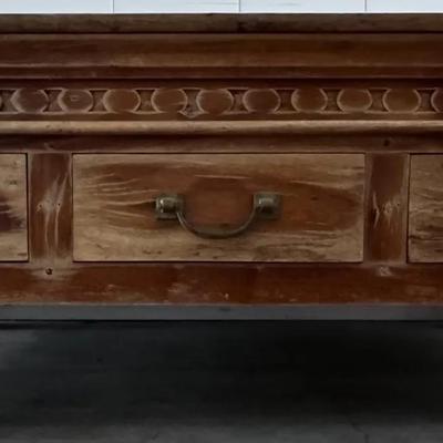 Rustic Solid Wood Coffee / Console Table w/ 3 Drawers – Distressed Farmhouse Style