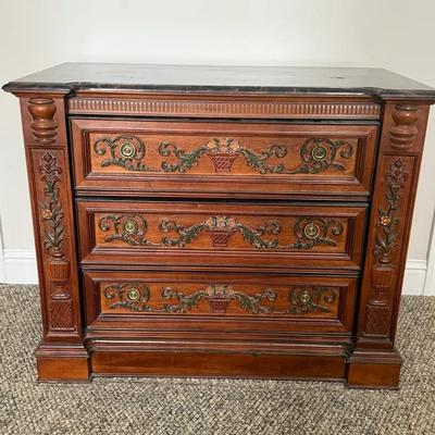 Vintage Pulaski Hand Carved Bachelor's Chest Marble Top