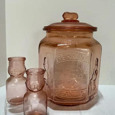 Planters, Pennant, Salted Peanut Pink Depression, Glass Jars
