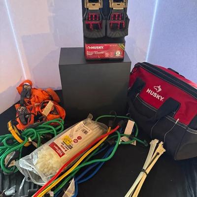 Husky Bag With Various Cords, Straps, Tie Downs, Zipties