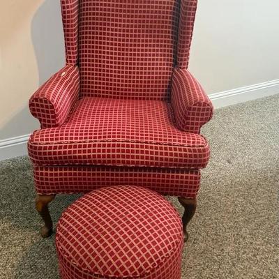 Wingback Style Upholstered Chair with Matching Ottoman