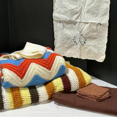 Handmade Afghan Blankets And Linen Lot