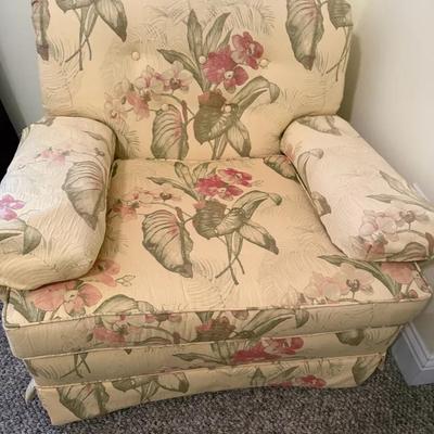 Upholstered Tropical Floral and Botanical Armchair