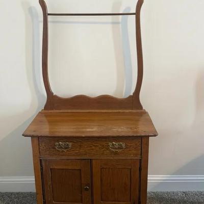 Antique Washstand Dry Sink Cabinet with Towel Rack
