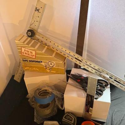 Handy Lot Of Tape, Levels, Scissors,Tape Measures