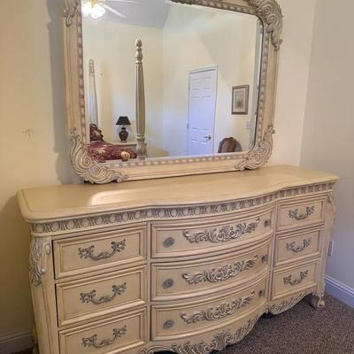 Ornate French Style Dresser With Mirror