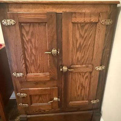 Antique Wood Ice Box Cabinet Three Doors