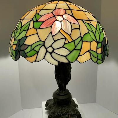 Tiffany Style Lamp With Figural Base