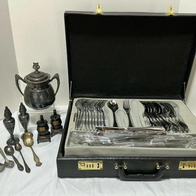 Stainless Silverware And Teapot Lot