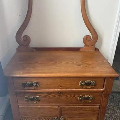 Antique Wood Dry Sink Wash Cabinet