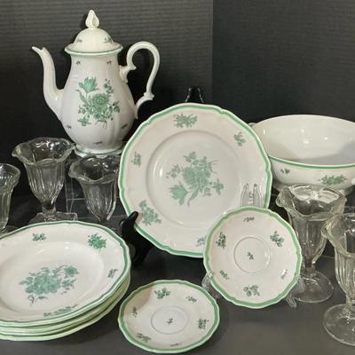Rosenthal, Continental, Porcelain Dishes And Green Bloom Chippendale
