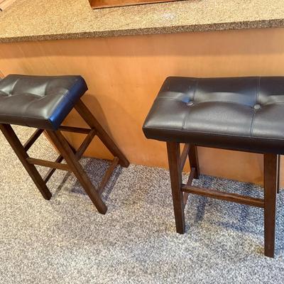 Black Upholstered Wooden Kitchen Stools