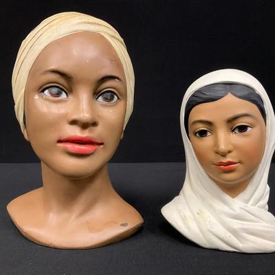Vintage Mid Century Chalkware Busts
