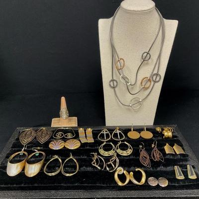 Various Earrings, Ring And Necklace 