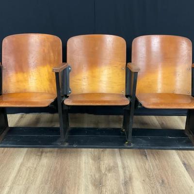 Three Vintage Wooden Folding Theater Seats