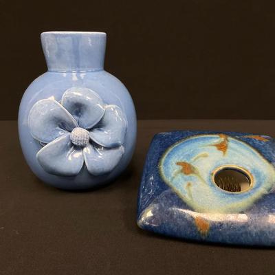Georgetown Pottery Flower Frog And Blue Vase