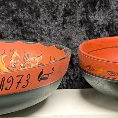 Norwegian Rosemaling ale bowls, hand-painted with traditional folk art patterns