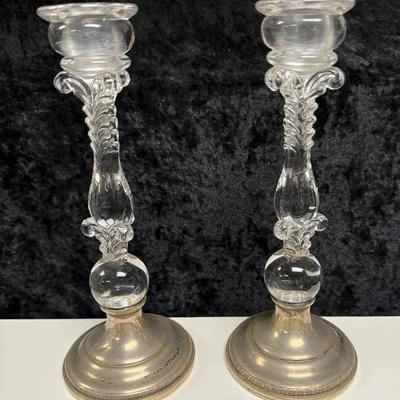 Cambridge Glass Company Line 3121 crystal candlesticks with sterling silver bases