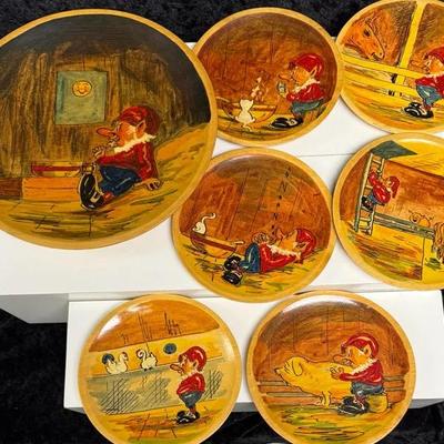 Vintage Peter Ompir hand-painted folk art trays
