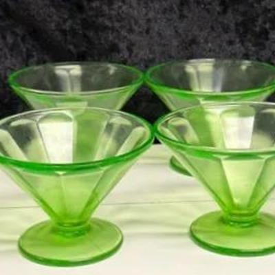 vintage Federal Glass green depression glass sherbet cups