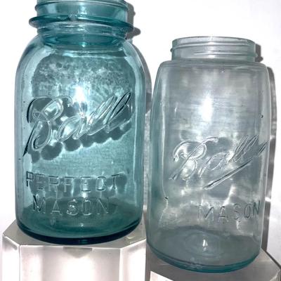 Antique Blue Glass Mason Jars