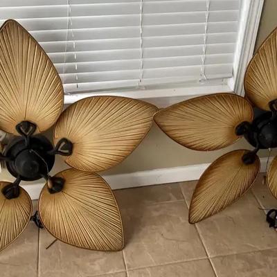 Two Decorative Ceiling Fans with Leaf-Style Blades (Uninstalled)