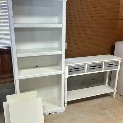 White Entry Table with Drawers & Matching Bookcase