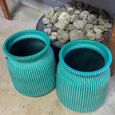 Gas Fire Pit with Lava Rocks & Pair of Outdoor Planters