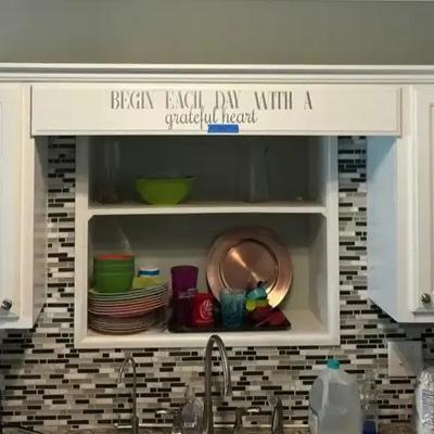Built-In White Kitchen Cabinet Set with Open Center Shelving 