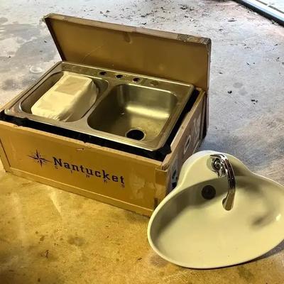 Stainless Steel Double-Basin Sink & Porcelain Bathroom Sink