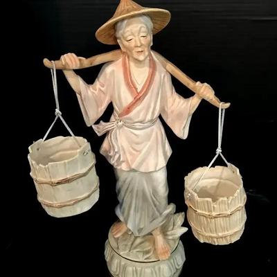 Vintage Japanese Porcelain Water Carrier Figurine, 20”H