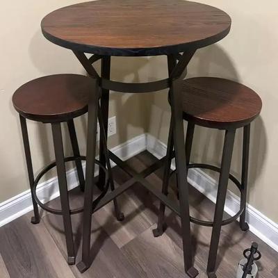 Tall Bistro-Style Bar Table with Two Matching Stools