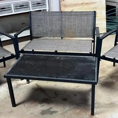 Four-Piece Metal & Mesh Patio Seating Set with Sofa, Chairs, and Table