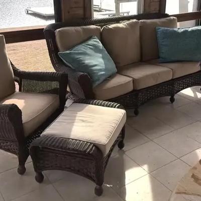 Wicker Patio Furniture Set with Sofa, Chairs, Table & Ottoman
