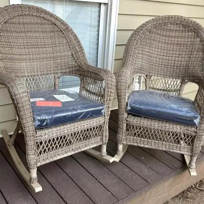 Pair of Wicker Rocking Chairs with Seat Cushions